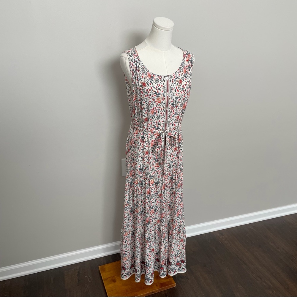 Max Studio Dress Midi Maxi Floral Botanical Tiered Prairie Boho Modest Green Red